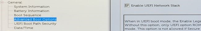Enable UEFI Network Stack no Latitude