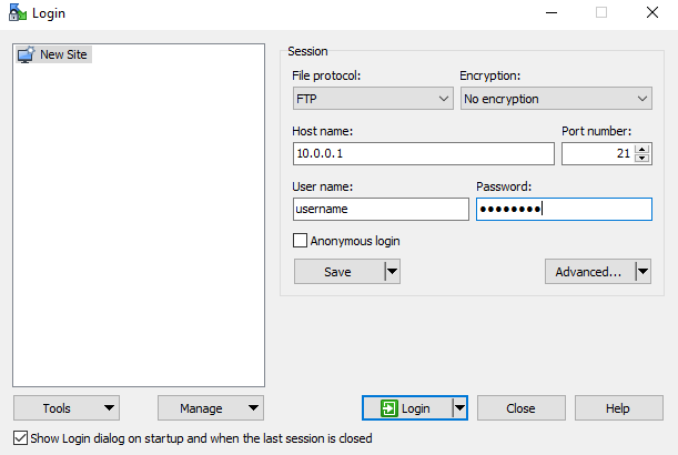 Winscp gebruik poort 21 File protocol FTP