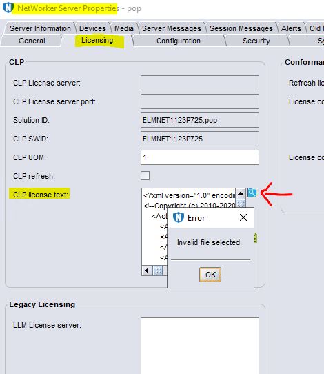 invalid file selected error