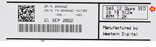 Look for SED description on drive label before replacing a drive in a system with Full Disk Encryption (FDE) enabled.