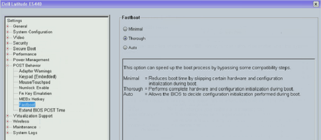 Configurar el ajuste de Fastboot para que sea Thorough en el BIOS