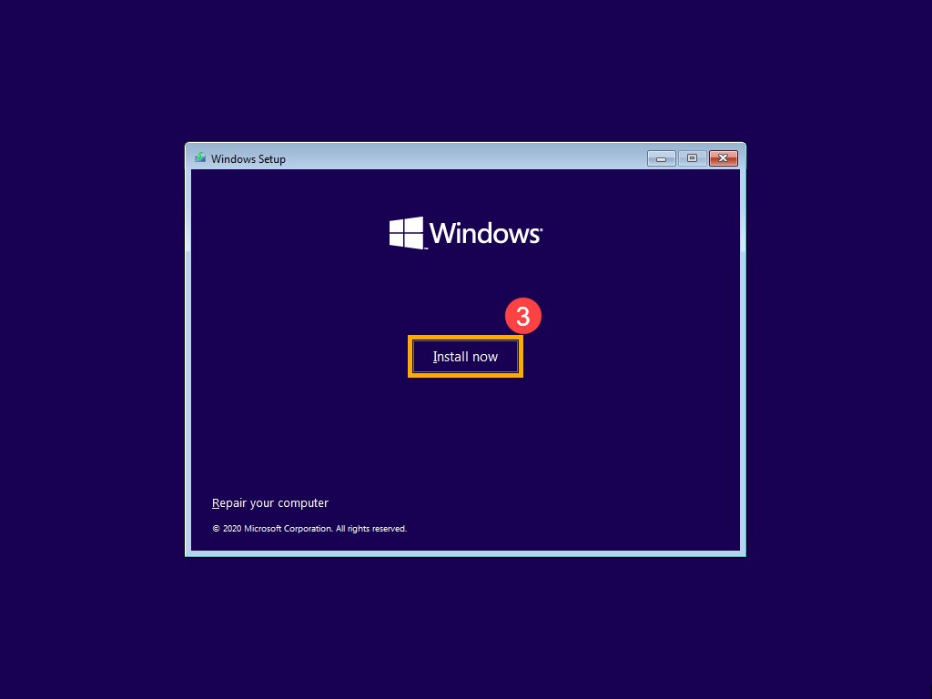 Instalação do Windows — instalar agora