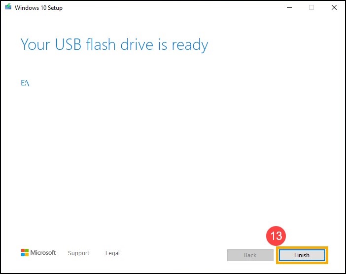 Windows 10 介质创建 USB 盘已准备就绪