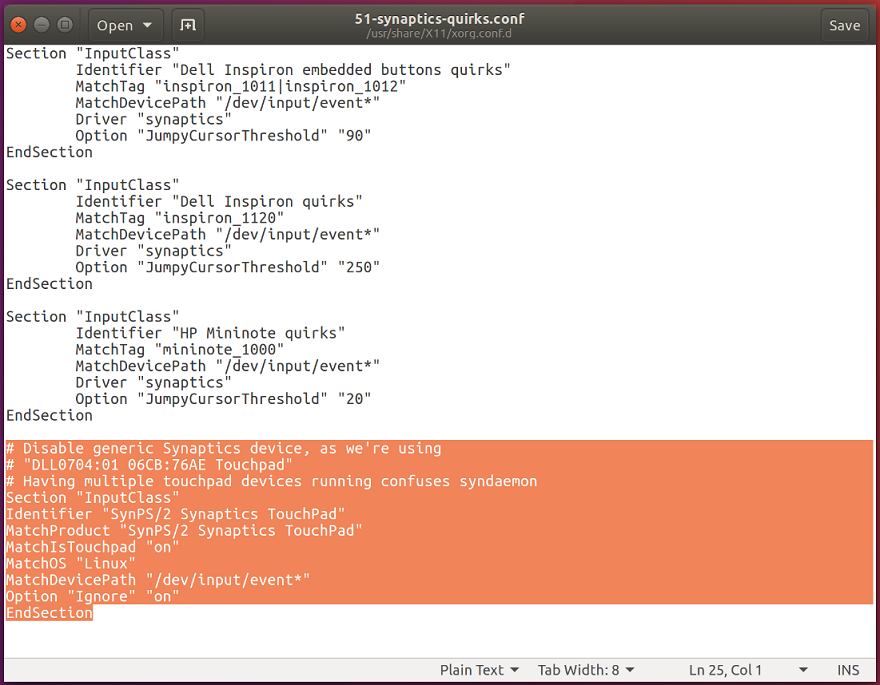 Ubuntu Mouse .conf File Screenshot