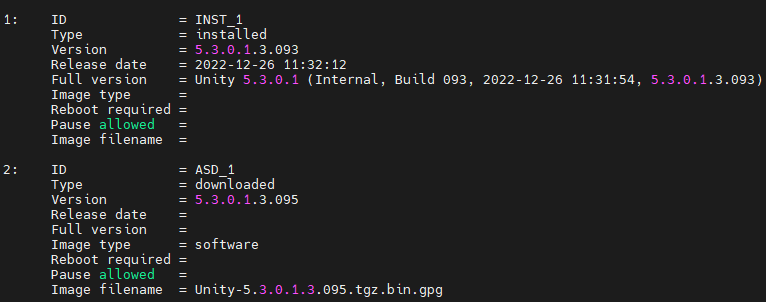 Screenshot of detail command