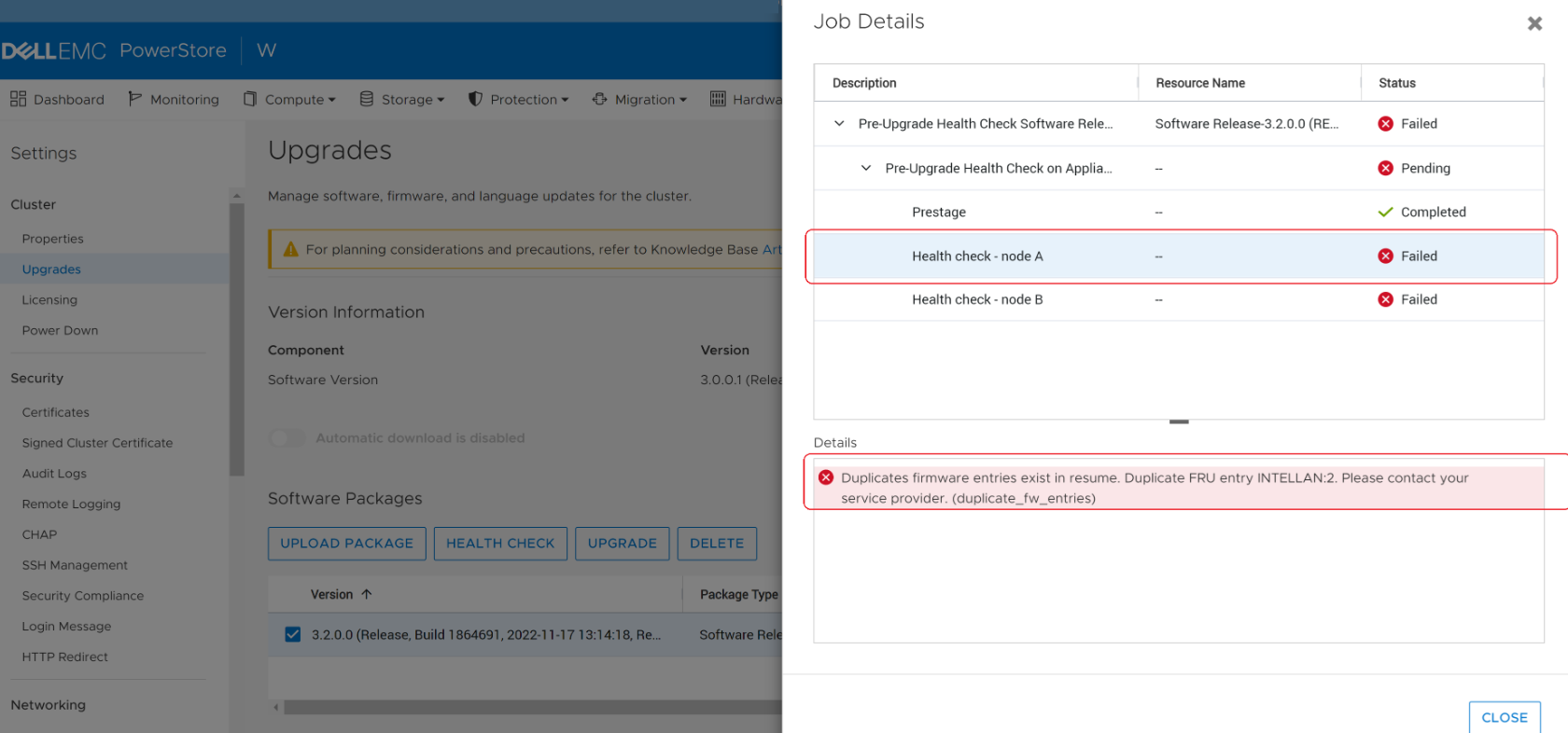 PowerStore System Health Checks detects duplicate firmware entries