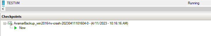 Punkt kontrolny odzyskiwania maszyny wirtualnej widoczny w programie Hyper-V Manager