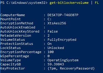 Geben Sie get-bitlockervolume | FL