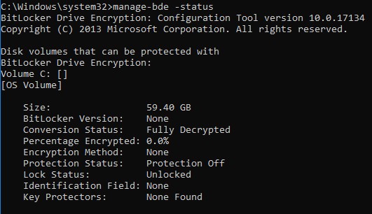 键入 manage-bde -status