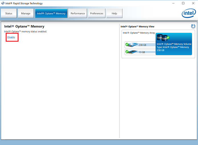 Optane disabled