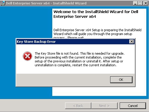Error de respaldo del almacén de claves