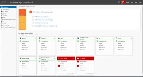 Tableau de bord du gestionnaire de serveur