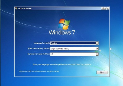 Installationsbildschirm für Windows 7