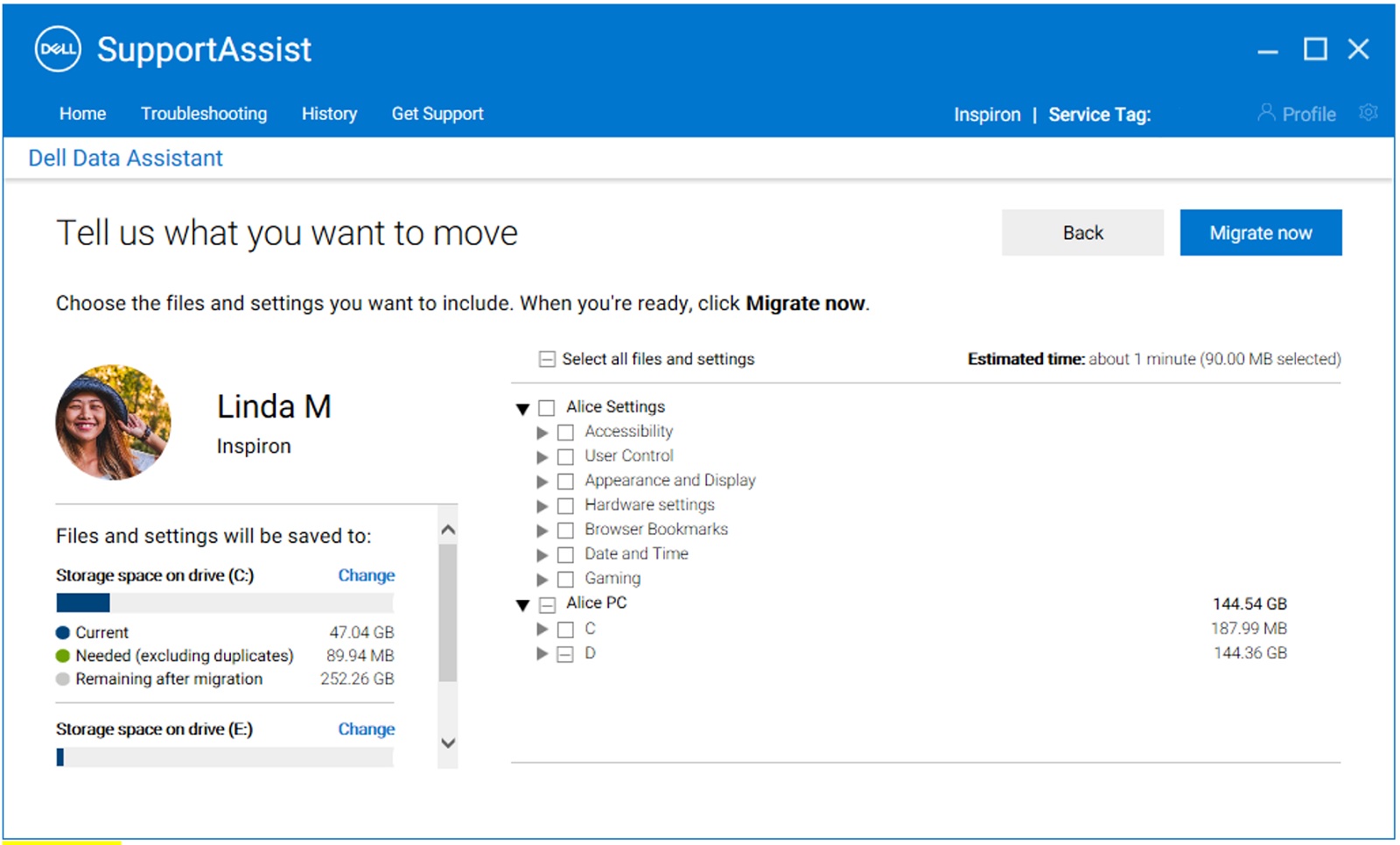 New computer (Migrate Now - Custom selection)