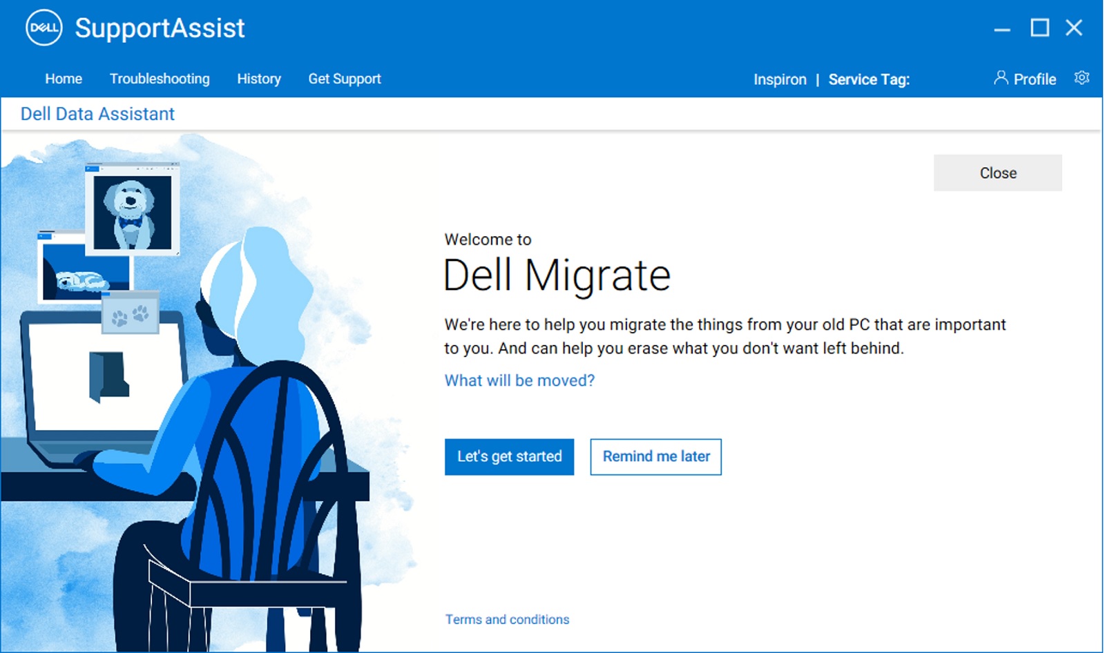 Новый ПК (экран приветствия Dell Migrate)