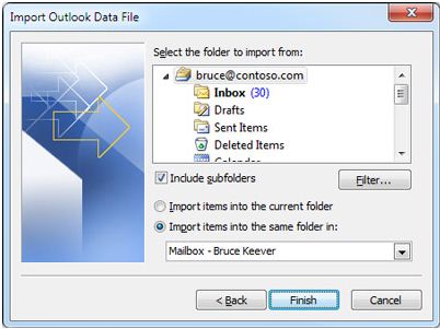 Importar elementos desde un archivo de datos de Outlook