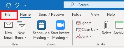 Outlook-Registerkarte „Datei“