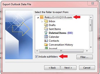 Exportieren der Outlook-Datendatei