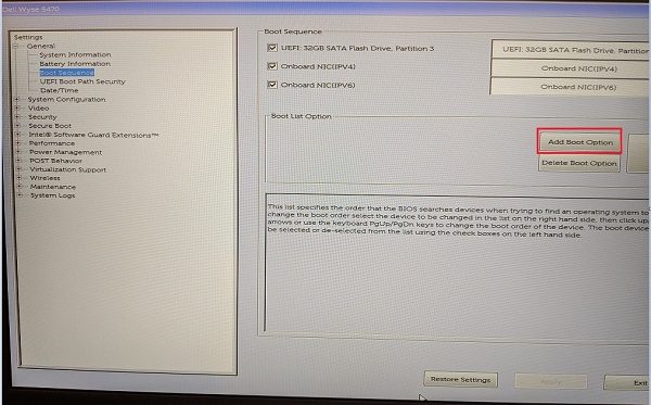 Add Boot Option