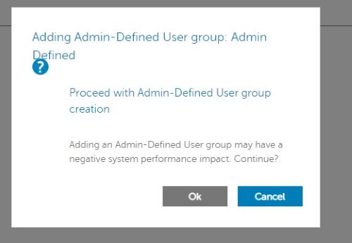Yönetici Tanımlı Kullanıcı grubu ekleme: Yönetici Tanımlı mesaj