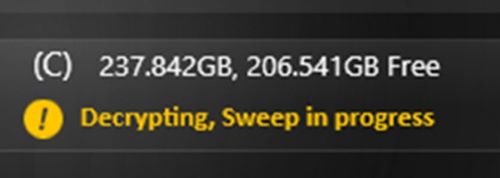 Decrypting, sweep in progress (Şifre çözme, temizleme devam ediyor)