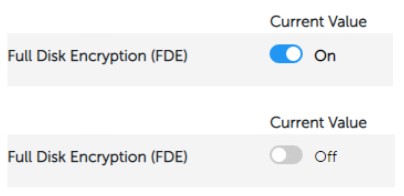 Full Disk Encryption (FDE) [Tam Disk Şifrelemesi (FDE)] seçeneğini Off (Kapalı) olarak ayarlayın ve Save (Kaydet) öğesine tıklayın