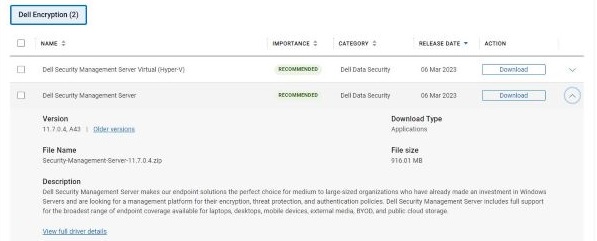 Dell Security Management Server'ın aynı sürümünü indirin