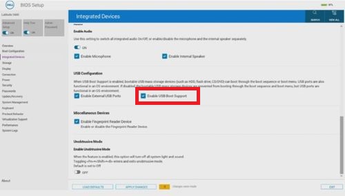 Ondersteuning voor opstarten via USB inschakelen