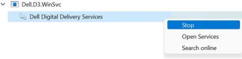 Detener el servicio Dell Digital Delivery