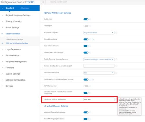 Force USB Devices Redirection