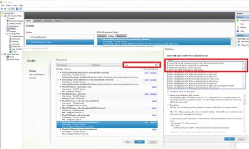 Enable Client USB device redirection rules (Version 2)