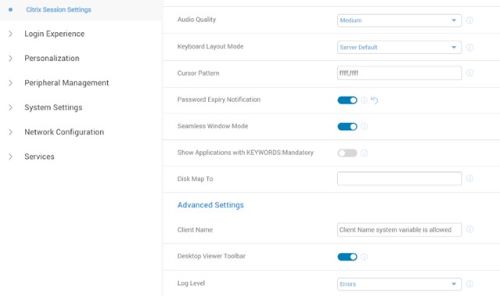 Impostazioni sessione Citrix