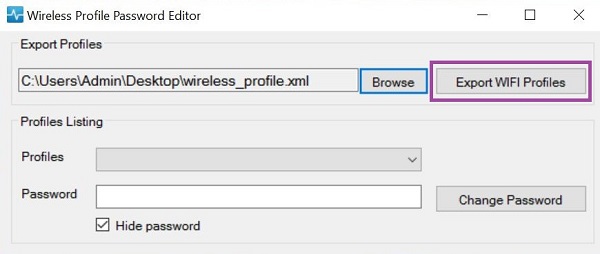 Cliccare su Esporta profili Wi-Fi