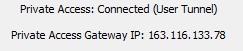 Private Access is connected and Private Access Gateway IP is populated