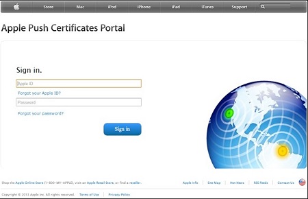 Logga in på Apple Push Certificates-portalen