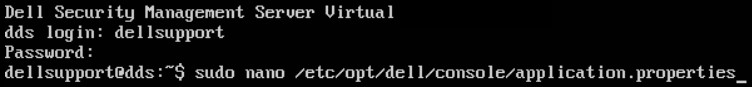 Geben Sie sudo nano /etc/opt/dell/console/application.properties ein.