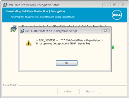 L’image illustre l’erreur de désinstallation de DDPE