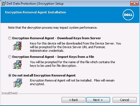 Encryption Removal Agent 설치 안 함
