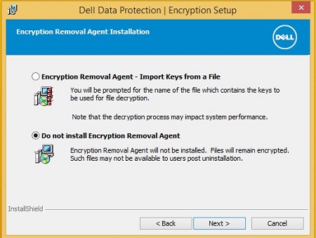 Encryption Removal Agent 설치 안 함