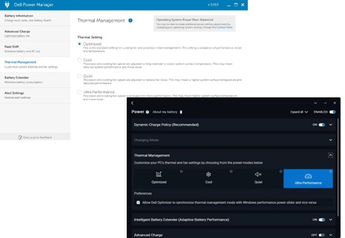 Dell Power Manager and Dell Optimizer applications