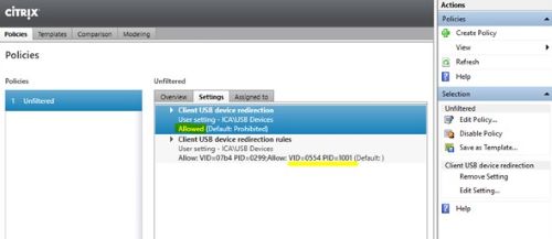Set Client USB device redirection to Allowed