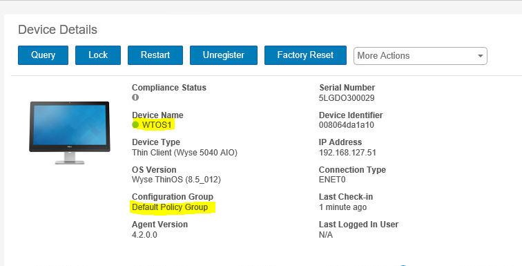 Ejemplo de nombre de cliente después de cambiar a un grupo diferente