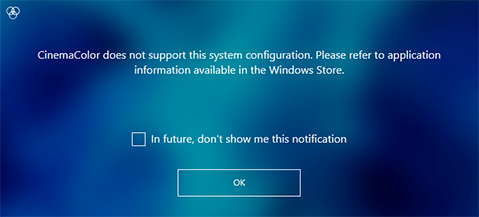 CinemaColor 系統組態警告