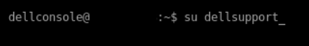 Obrázek zobrazuje příkaz su dellsupport v&nbsp;prostředí Shell.