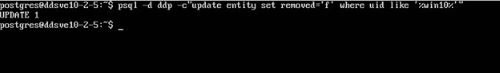 Cmd: psql -d <database> -c”update <table> set <column> = <value> where uid like ‘%<hostname identifier>%’”