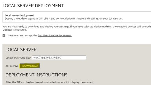 Fornisci il server locale e scarica l'archivio Zip