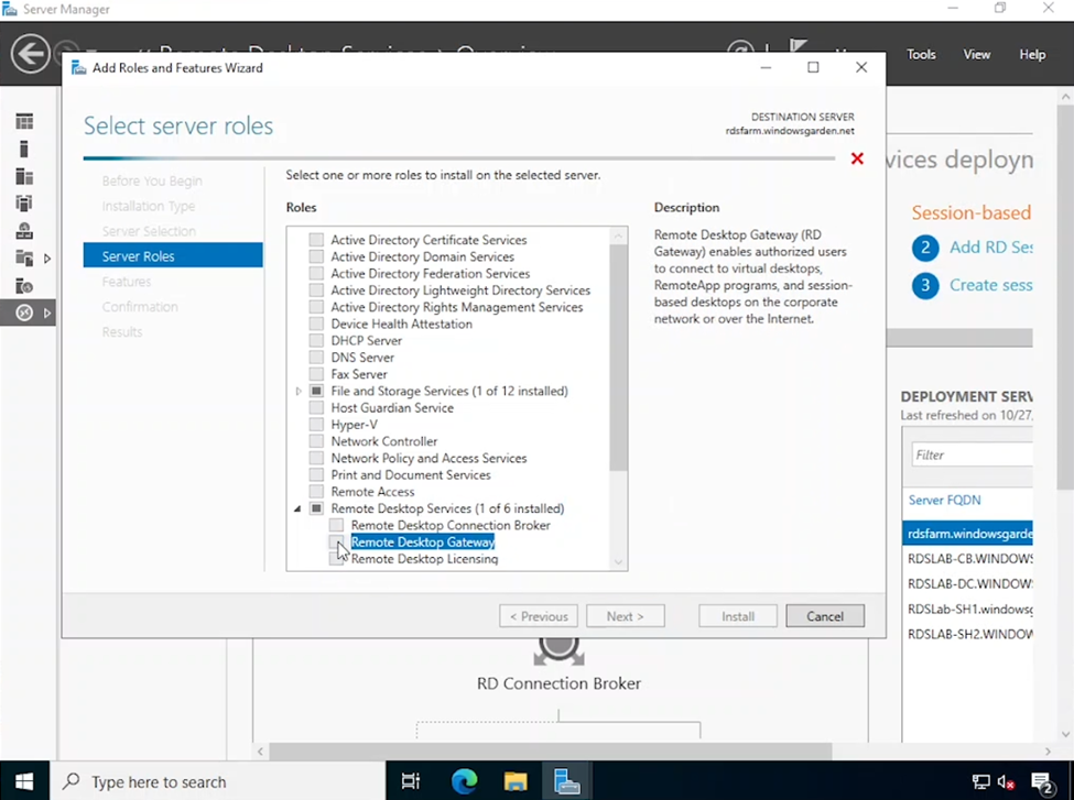 Wybór roli bramy RD