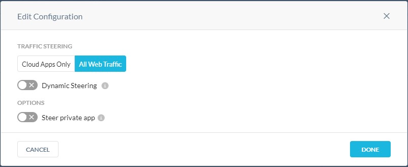 Asegúrese de que la opción Todo el tráfico web esté seleccionada y haga clic en la opción Alternar junto a Direccionamiento dinámico