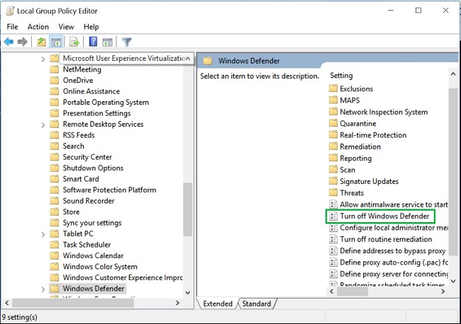 gpedit.msc Turn off Windows Defender policy