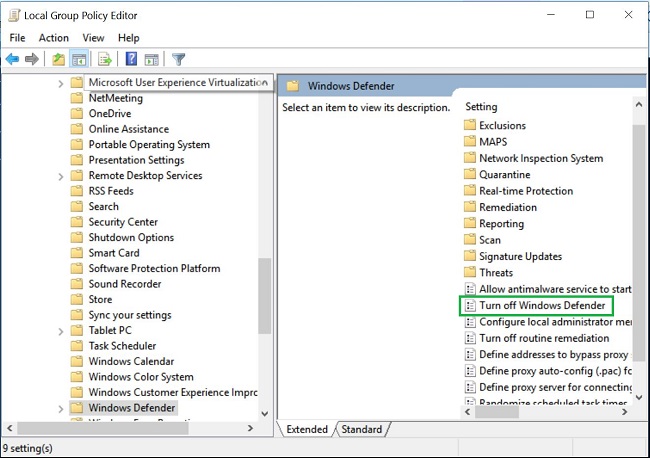 gpedit.msc Отключите политику Защитника Windows